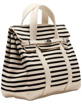 Boatkin style - Striped Canvas Tote Bag in Black and Cream NEW